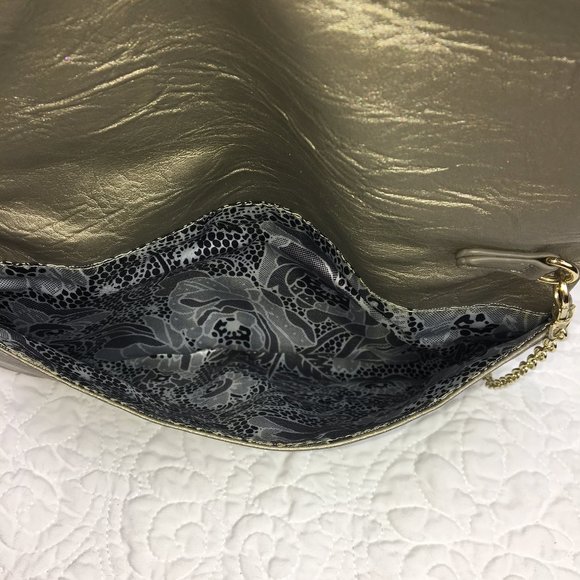 Imoshion Metallic Pewter Clutch w/ Chain Strap & Gold Geo Detail Evening Bag - Picture 5 of 7